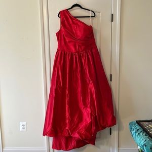 Miaoduo red, one shoulder gown, brand new with tags, size 28, pleated satin